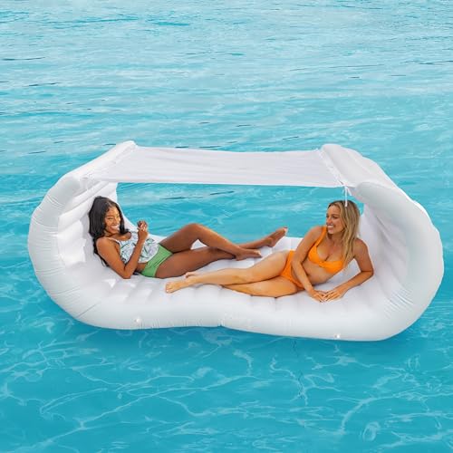 Inflatable Boats Yacht Dock Comfy Floats Inflatable Pool Couch - White Pool Float, Floating Cabana, Luxury Pool Float for Adults