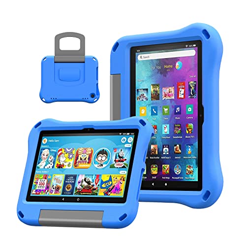 All-New 8 Tablet Case for Kids(Fit for 2022 12th & 2020 10th Generation),DiHines Light Weight [Kids and Adult Friendly] Anti-Slip Shock-Absorption Tablets Cover for 8 Inch Tablet,Blue