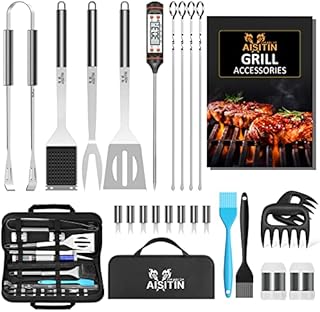 AISITIN BBQ Accessories 25PCS BBQ Grill Tool Set Stainless Steel, Outdoor Party Professional Barbecue Grill Tools Kit for Men and Woman, Ideal BBQ Gift on Father's Day Christmas Birthday