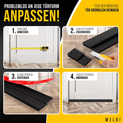MELBI® - Tochtstopper voor deuren, premium deurafdichting, zelfklevend en op maat te snijden, koudebescherming, windstopper voor warmte-isolatie, energie besparen (100 cm L, zwart) - Image 5