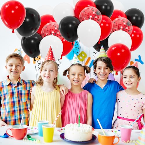 Image of 100pcs Red Balloons, Helium Quality 12 inch Red Latex Party Balloon for Birthday, Anniversary, Christmas, Racing Theme & Casino Party Decor (66ft Ribbons)