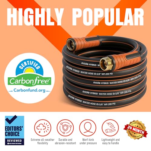 Image of Garden Hose 25 ft x 5 /8 inch, Heavy Duty Water Hose, Flexible and Durable, Kink Resistant Lightweight Hybrid Hose, Leakproof Yard Hose with Male to Female Fittings