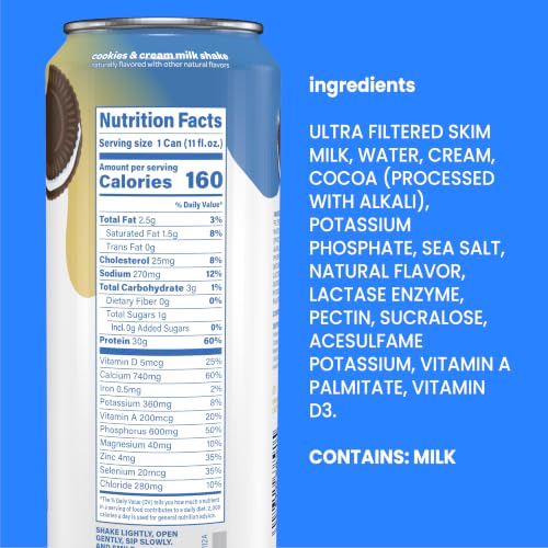 Image of Nurri - 30g Protein Ultra Filtered Milk Shake - Cookies and Cream - Lactose Free, Low Sugar, 150 Calories, 10 Vitamins and Minerals - 11 fl oz, 10 Cans