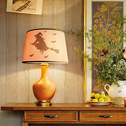 Halloween Lamp Shades For Table Lamp Set Of 2 Large, 9.9" Top Diameter X 12" Bottom Diameter X 8" Height Inch, Assembly Not Required, Spider(Flying Witch) #TOP1