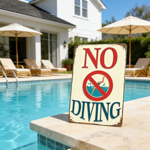 Cartel metálico vintage para piscina señal No buceo 12x8 miniatura 4