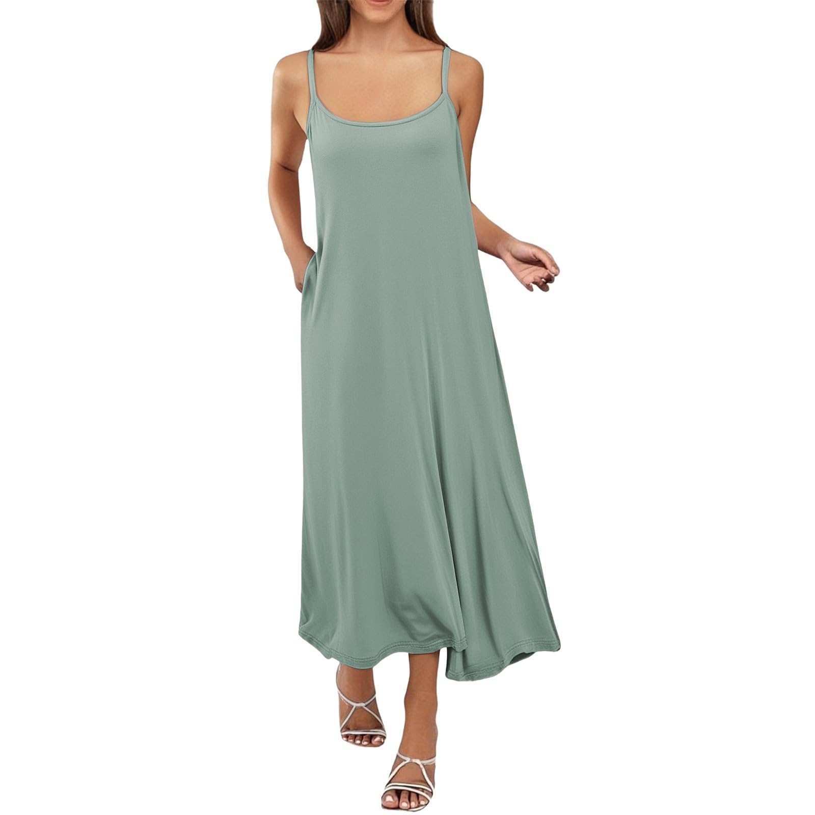 Camisón largo algodón mujer talla grande ajustado tirantes vestido base formal color sólido