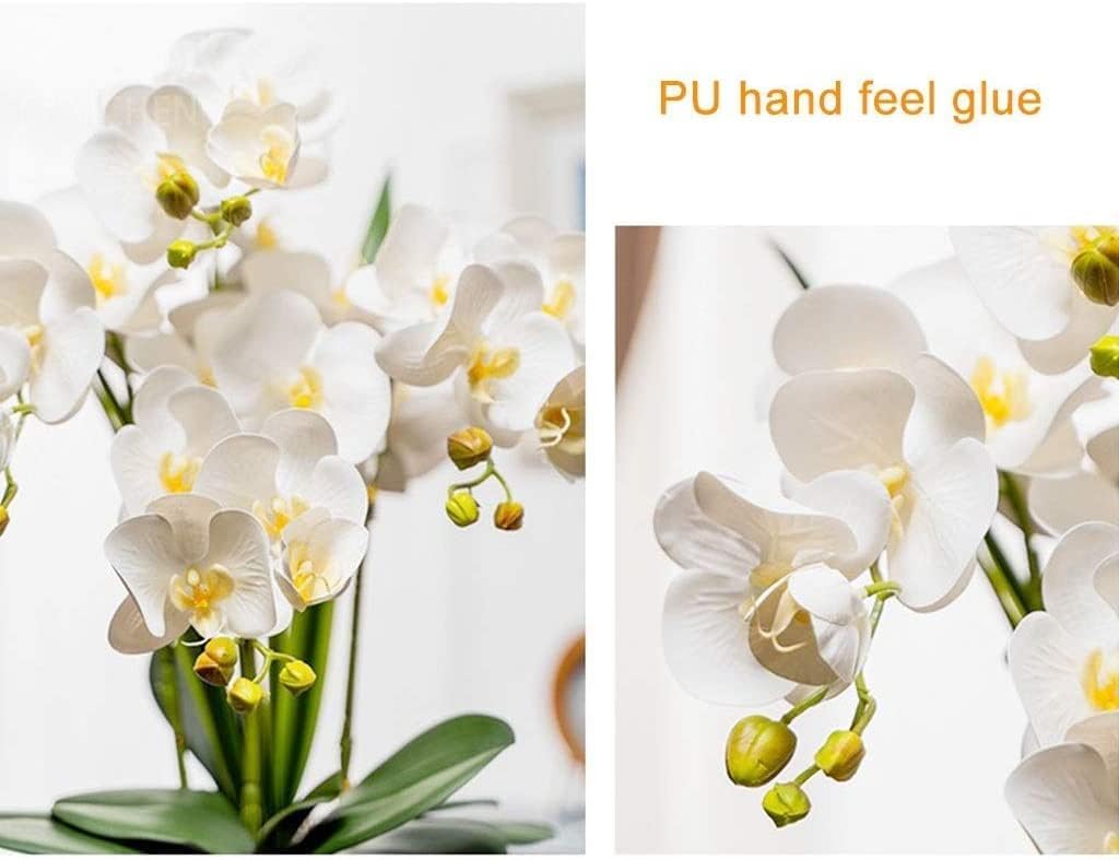 Künstliche Orchideen, gelbe künstliche Orchidee, künstliche Blumen aus Polyurethan, Keramikvase, künstliche Phalaenopsis-Blumen, gefälschte Blumen
