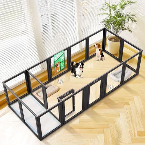 Image of FXW AuraSpace Acrylic Indoor Dog Playpen for Medium Dogs, 35 Inch, 16 Panels, Black