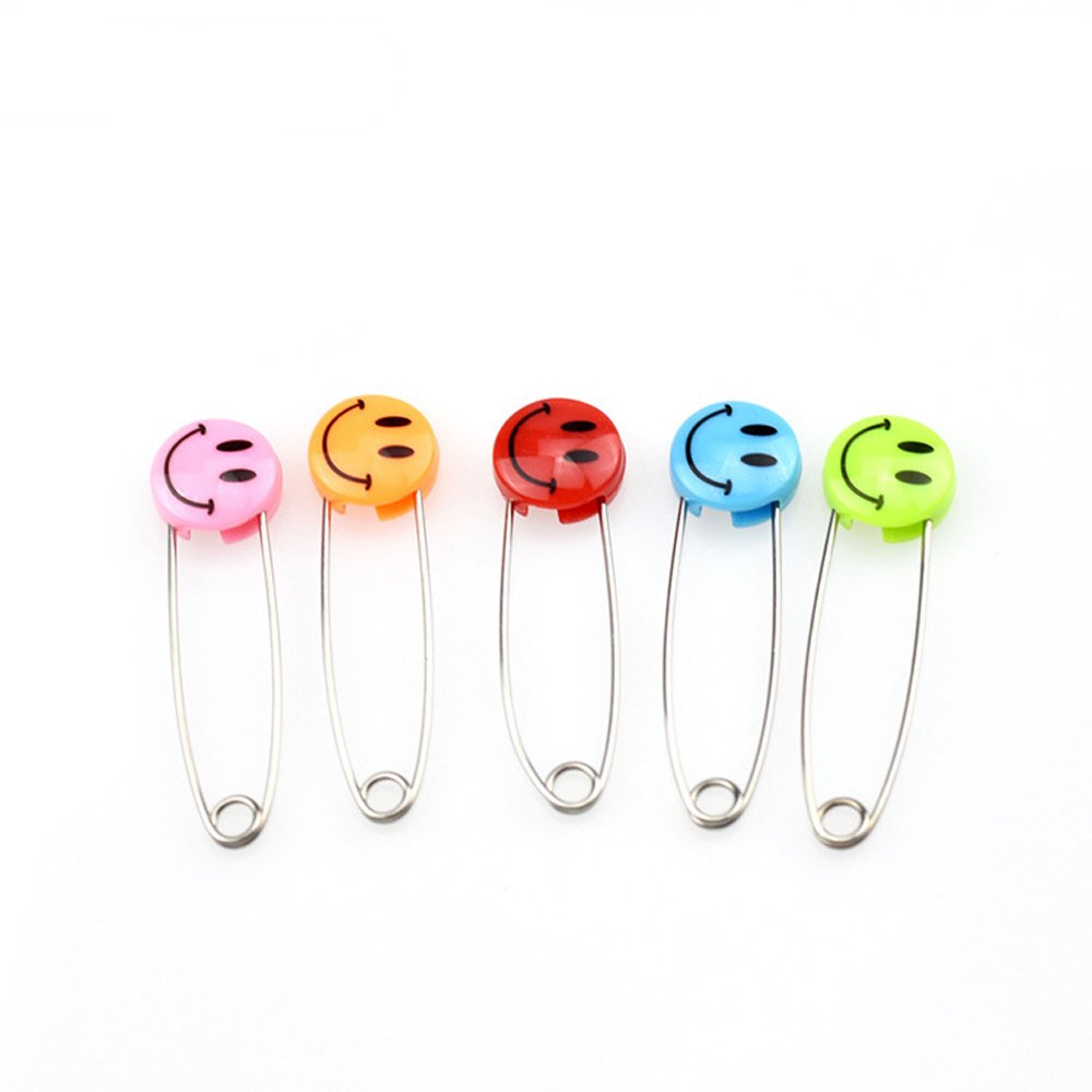 10 Pcs Smile Cartoon Pins - Random Color Safety Pins Plastic Head Baby Cloth Diaper Nappy Pins