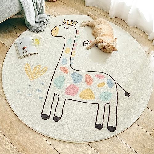 Rururug Tapis Chambre Enfant Bebe Fille Garcon Rond Ø 130 cm Dessin animé Mignon Girafe Tapis Rampant pour Bébé Grand Tapis Doux Petite Chambre d'enfant...