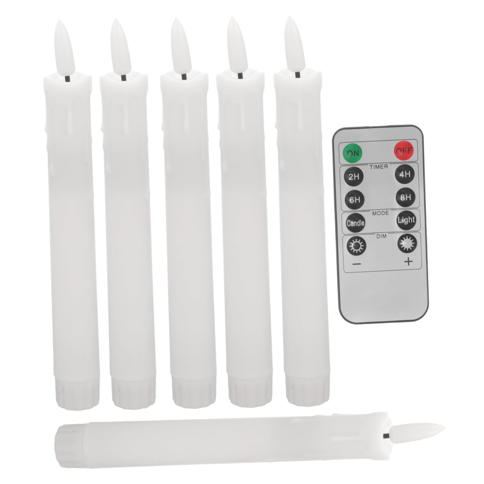 TEHAUX 6 Velas Cónicas a Pilas con Mando a Distancia y Efecto Parpadeante para Ambientación del Hogar en Blanco de Plástico