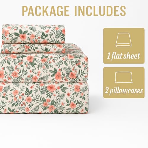 Image of King Size Bedsheet - Petal Dream Floral Print - 108 x 108 Inches - Brushed Microfiber Flat Sheet with Pillow Covers - Soft, Cooling, Wrinkle & Fade Resistant