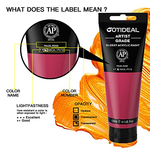 Image of GOTIDEAL Metallic Acrylic Paint Pearl Rose Red Tubes(120ml, 4.1 oz) Non Toxic Non Fading,Rich Pigments for Painters, Adults & Kids, Ideal for Canvas Wood Clay Fabric Ceramic Craft Supplies (Pearl