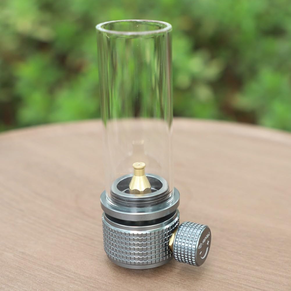 EasyByMall Lanterna a gas per campeggio, lampada a gas portatile per esterni, con contenitore da 100 g, valvola in rame e design a fiamma stabile, per escursionismo, illuminazione tenda