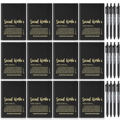 Supervitae 24 Set Social Worker Gifts Bulk, A6 Inspirational Notebooks with Ballpoint Pens, Employee Appreciation Thank You Gifts for Volunteers Coworkers Nurses Mother's Day Graduation(Black)