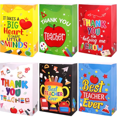 Fancy Land Teacher Appreciation Gift Bags 18 Pcs Thank You Teachers Goody Bags Party Favor Paper Bright Colorful
