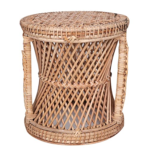 ZHANGXAO Handgewebter Rattanhocker,Gartenhocker Im Freien,Natürlicher...