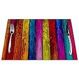 Stripes Placemats Set of 4, Retro Colorful Wood Stripes Placemats Heat Resistant for Dining Table...