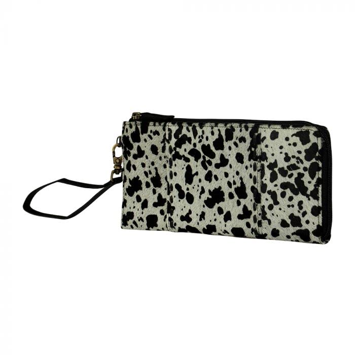 Black Zippered Western Wallet Wristlet - Hair On Leather Wallet for Women