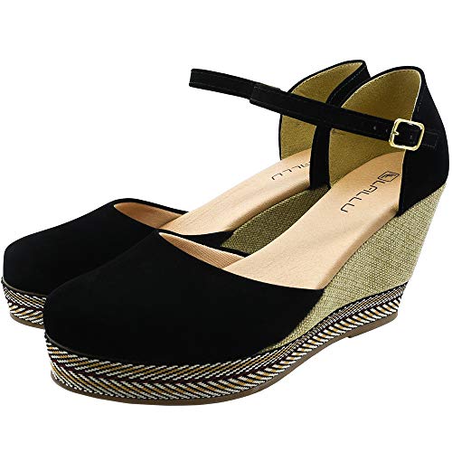 Sandália Feminina Anabela Plataforma Salto Médio Moda Sapato cor:preto;tamanho:35