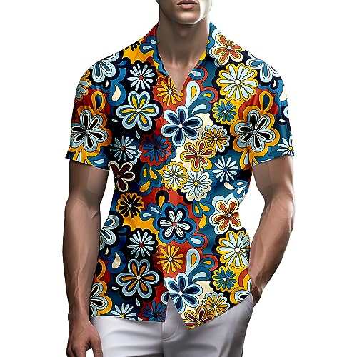 Stazary Neon Shirts for Men Button Up Shirts,Mens Neon Shirt Hawaiian Shirt for Men,Mens Beach Shirts Neon Clothes