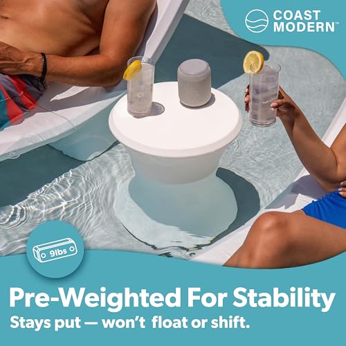 Image of Coast Modern Outdoor Side Table - Lounger Table for Inside Pool or on Patio - All-Weather Furniture for Sun Shelf Up to 15 inch - White