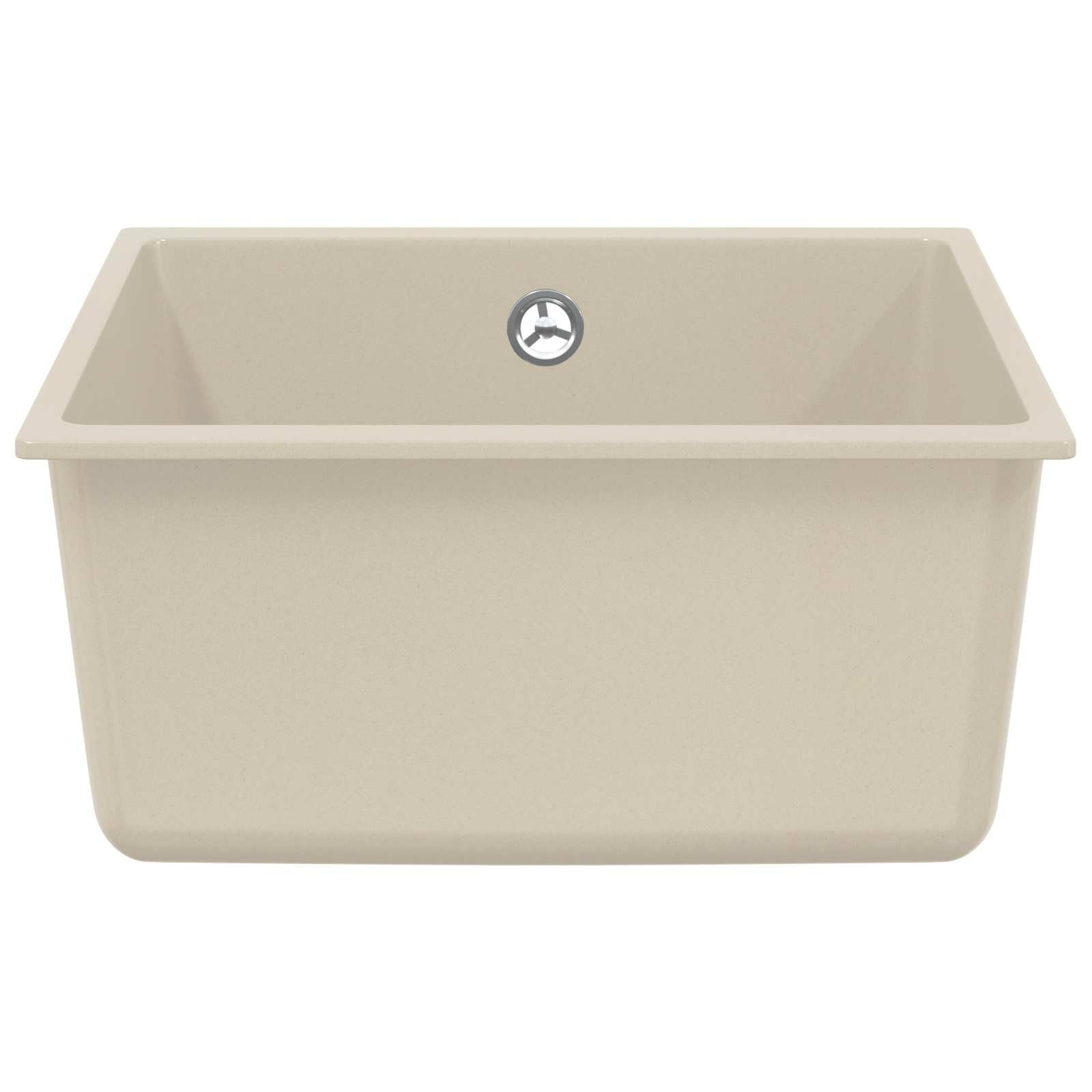 Fregadero de cocina de cuarzo y resina de granito, color beige, 430 x 460 mm, con base rectangular, escurridor para cocina, camping y autocaravana, superficie robusta