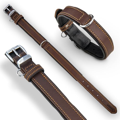 Michur Minimo Hundehalsband Leder, Lederhalsband Hund, Halsband, Braun, Leder, in verschiedenen Größen erhältlich