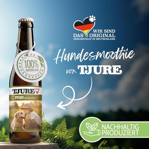 TJURE Hundesmoothie Pferd mit Kartoffel | 6 x 220 ml | Getreidefreier Smoothie für Hunde | Mit 26 % Pferdefleisch & Gemüse | Ideal als Topping & Snack | Ohne Zusatzstoffe | Made in Germany
