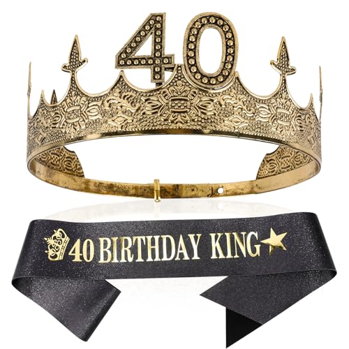 TOBATOBA 40th Birthday King Sash Set - Crown & Sash for Men, Happy 40th Birthday Decorations