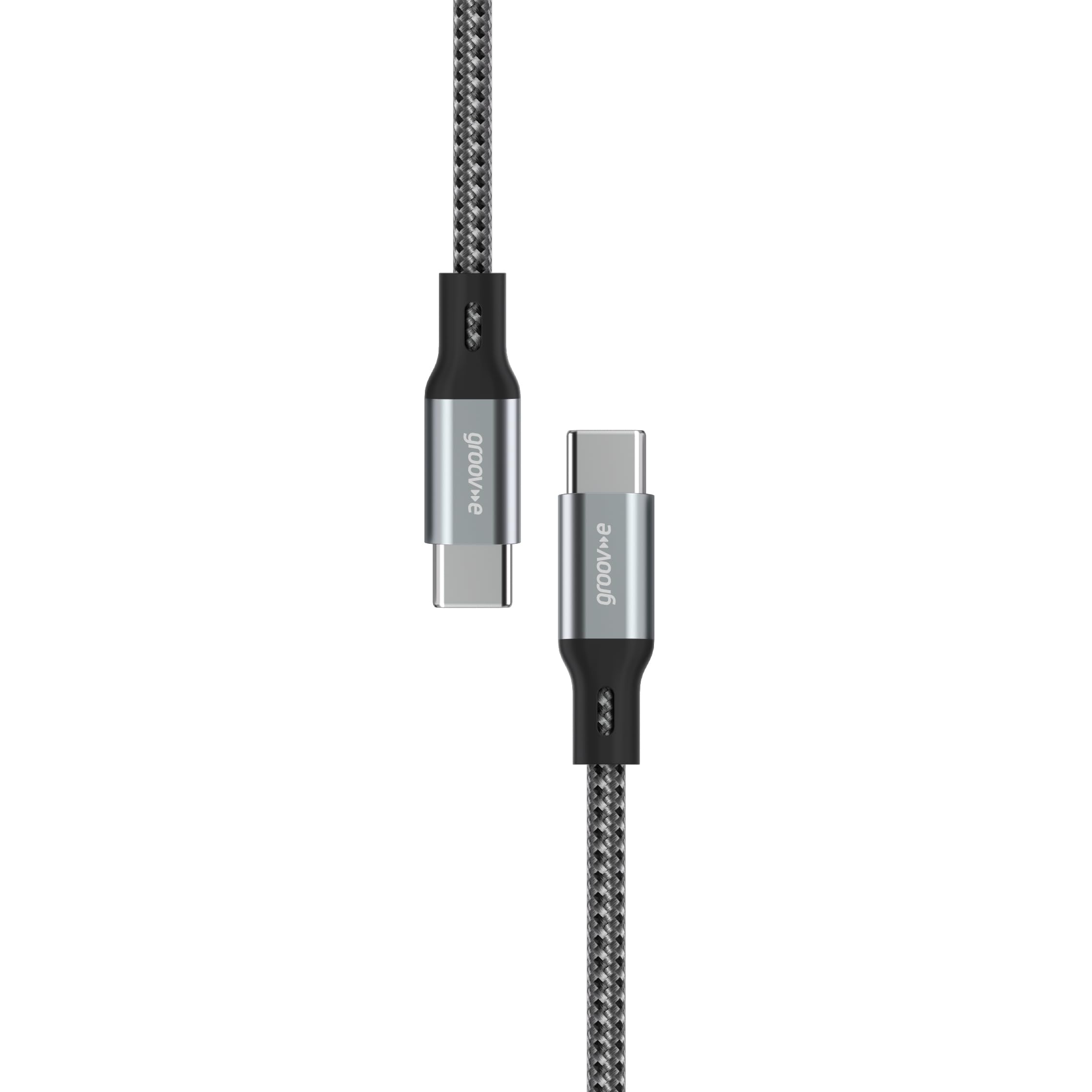 groov e USB-C to USB-C 2M Braided Charging Cable - Supports Fast Charging and Data Transfer, 100W Power Delivery, For Smartphones, Tablets, Laptops, Computers, and Other Electronic Devices