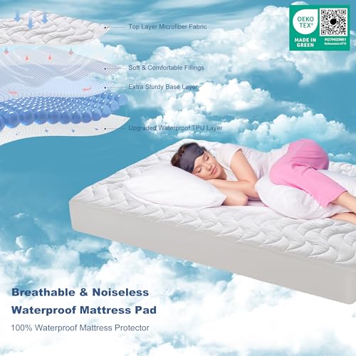 GRT Queen Mattress Protector, 100% Waterproof Mattress Protector Queen with Dual-Layers Protection, Noiseless Quilted Fitted Mattress Pad Cover with 8"-26" Deep Pocket