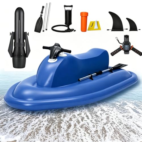 ZyKnaurral Barco Neumático con Motor, Barco Eléctrico De Chorro Azul para Adultos con Scooter Opcional | Doble Aleta De Seguridad | Control De 10 Velocidades Y 130 Minutos De Autonomía 500W10A
