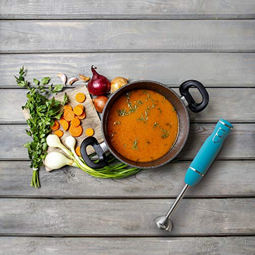 Chefman Immersion Stick Hand Blender With Stainless Steel Shaft & Blades, Powerful Ice Crushing 2-Speed Control Handheld Mixer, Purees Smoothie, Sauces & Soups, 300 Watts, Turquoise #TOP4