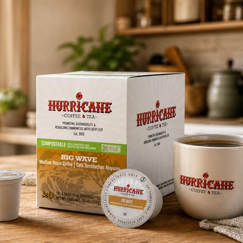 Image of Hurricane Coffee Big Wave, Compostable Coffee Pods - Medium Roast, K-Cup Compatible, 80 Count