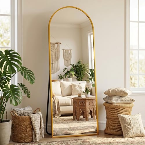 Novlux Full Length Mirror, 58" x 21" Arched Full Body Mirror Large Standing Floor Mirrors, Mirrors for Bedroom, Bathroom, Living Room Standing or Wall Leaning, Gold — view 2