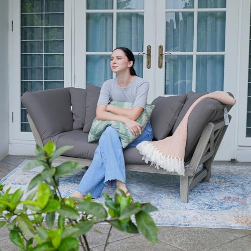 Cambridge Casual West Lake Mahogany Outdoor Convertible Sofa Daybed, Weathered Gray/Gray Cushion
