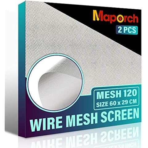 MAPORCH Stainless Steel Mesh Screen 2 Pack - 23.6"x11.4", Mesh 120 (0.08mm) - Ideal for Air Ventilation, Dustproofing, Filtration, and More - Rustproof, Durable Cover