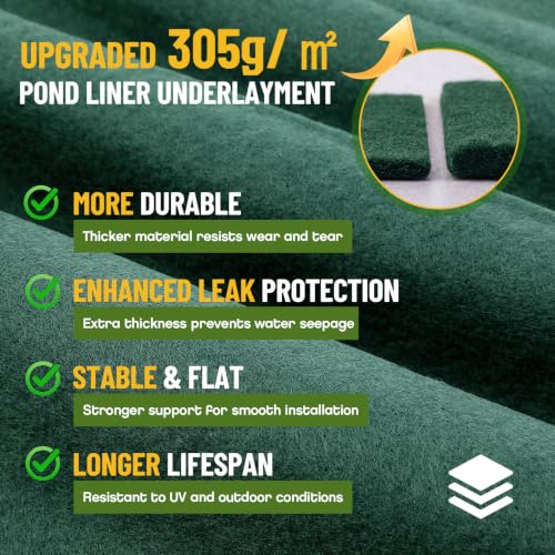 Image of Fanfanwin 10 x 15 ft Pond Liner Underlayment with 10 U-pins, 9oz, Black