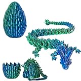 Dragon Eggs with Dragon Inside, 12In Laser Blue Green 3D Printed Dragon Egg Fidget Toy, Executive Desk Articulated Dragon Toy, Home Office Decor