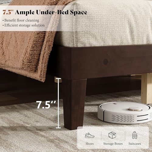 AMERLIFE Queen Sizes Solid Wood Bed Frame with 48\" Headboard, Mid Century Modern Platform Bed with Silent Wood Slat System, No Box Spring Needed, Under-Bed Storage, Walnut - Thumbnail 5