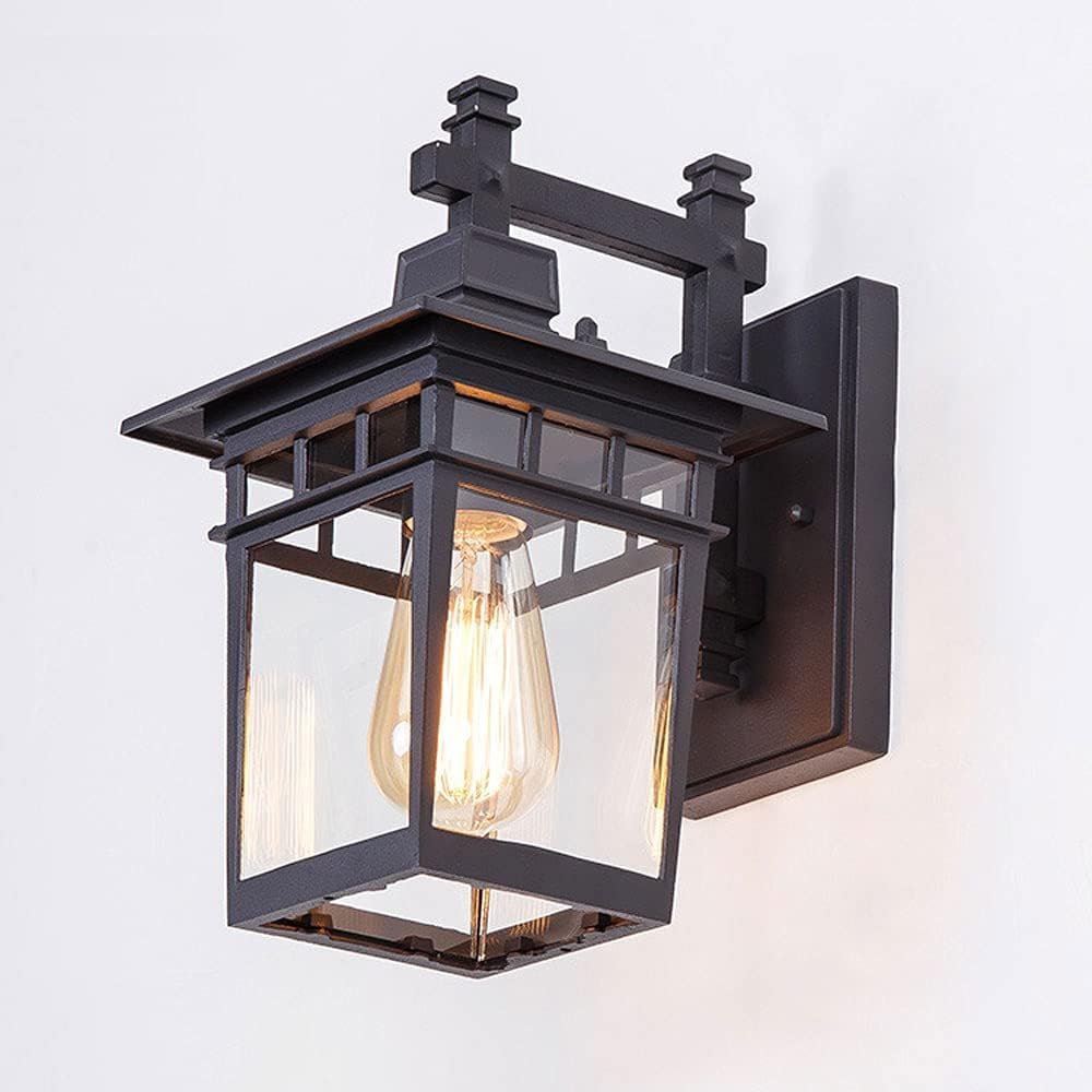 VGTLAKEX Wall Light Outdoor Wall Lamp Exterior Retro Coach Light IP65 Vintage Waterproof Sconce Clear Glass Shade Black Aluminum Lanterns