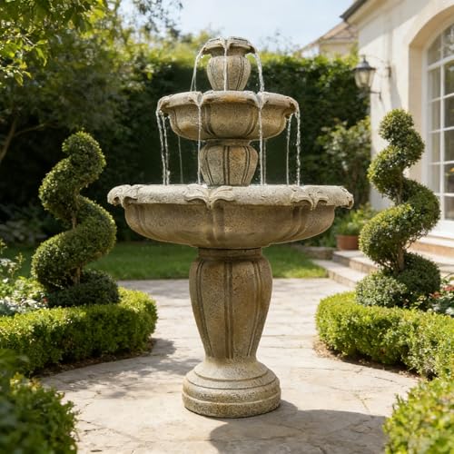 Naturefalls 48 Water Fountain Outdoor - Large Waterfall Fountain Outside 3-Tiers Cascading Fiber Reinforced Concrete Indoor and Outdoor Fountain for Garden Patio Backyard Lawn Yard Decor