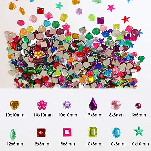1200 Pcs Acrylic Flatback Rhinestones,12 Different Shape Gems for DIY Craft Jewels Gemstone Wedding Birthday Decoration (6-13mm) (Acrylic)2