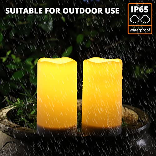 Image of NURADA Large Outdoor Solar Powered Candles - Flameless Pillar Waterproof Rechargeable Candle Set, White Resin, LED Light, Rechargeable Solar Battery Included, Waterproof for Patio Decor 3.25 inch x 6 inch