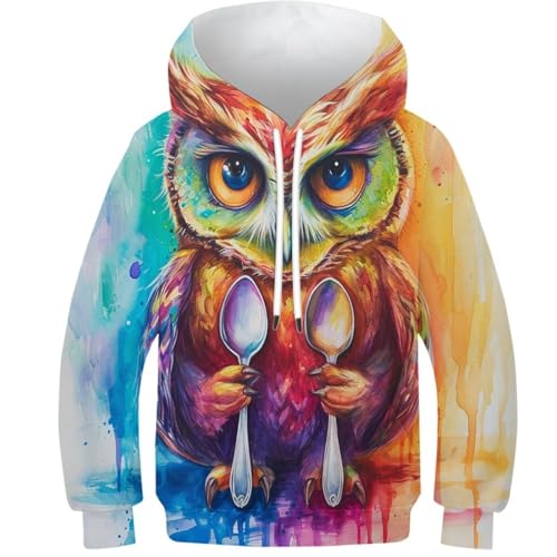 Sweat imprimé chouette 3D à manches longues pour adolescent coupe d'hiver confortable
