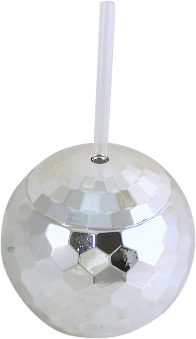 Myxx Silver Tone Disco Ball Cup with Straw, 4 1/4 Inch