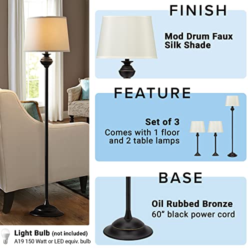 Catalina 18079-001 Traditional 3-Piece Metal Floor & Table Lamp Set With Linen Shades, 59" And 24", Black Classic #TOP2