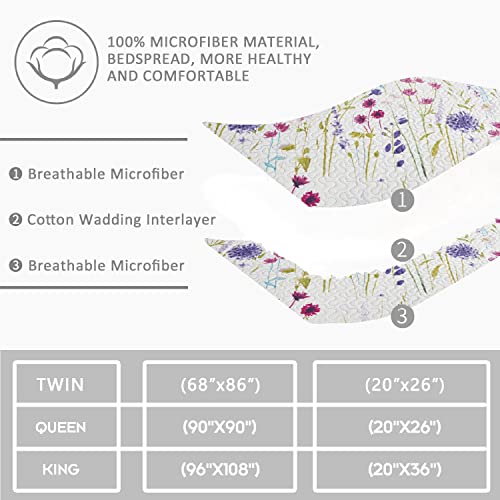 Jarson Floral Quilts Set Lightweight Spring Summer Bedspreads Full/Queen Size, 3Pcs Rustic Country Bedding Flowers Botanical Plant Reverisible Coverlets Pillow Shams #TOP5