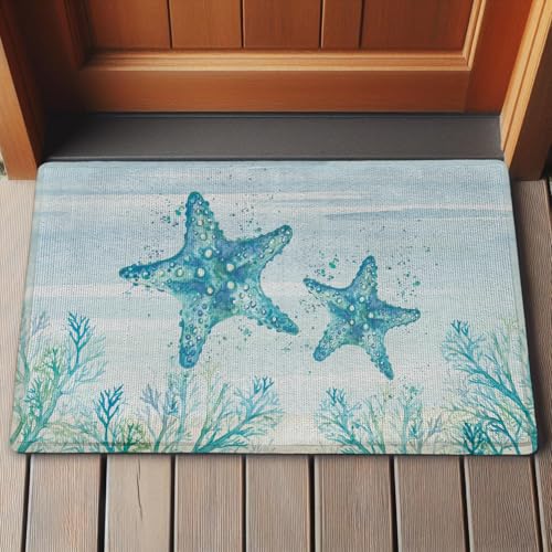 Bnwepo Coastal Outdoor Mats for Front Door, Coastal Door Mat Indoor Entrance, Starfish Coastal Beach House Outdoor Mat, 17x30 Inch - Image 2